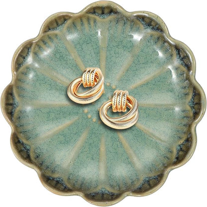 uxcell 1Pcs Ceramics Jewelry Plate, Sunflower Shape Key Holder Bowl for Entryway Table Decor Small Ring Tray Dish Gift for Women Girlfriend, Dark green