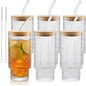 Vintage Glass Cups With Bamboo Lids And Straws 16 Oz, Vintage Tumbler Embossed by Elitrivox