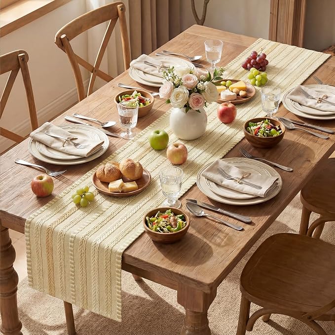 Artoid Mode Burlap Brown Farmhouse Stripe Braided Table Runner 12x72 Inch | - Image 5