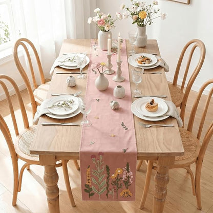 Artoid Mode Pink Soft Chain Embroidery Wild Floral Spring Table Runner - Image 6