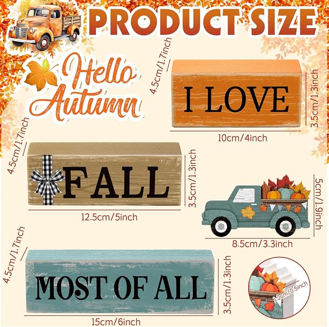 4 Pcs Thanksgiving Decoration for Home Fall Truck Decor Fall Tiered Tray Decor - Image 3