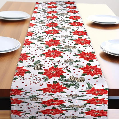 Urban Villa Pine Cone Print 100% Cotton Fused Table Runner 14''x72'' Over Sized Christmas Color Table Runner Heavier Quality