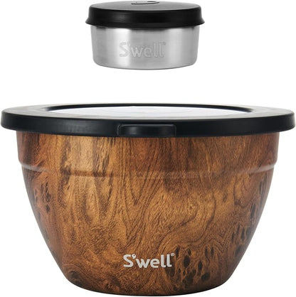 S’well Stainless Steel Salad Bowl Kit, Teakwood Finish, Includes 2oz Condiment - Image 7