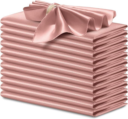 P Pothuiny 12 Pcs Rose Gold Satin Napkins 17 x 17 Inch, Satin Cloth Napkins | by P+Pothuiny