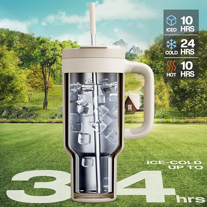 POWCAN 40 oz Tumbler with Handle, 2-in-1 Straw and Sip Lid, Dishwasher Safe - Image 2