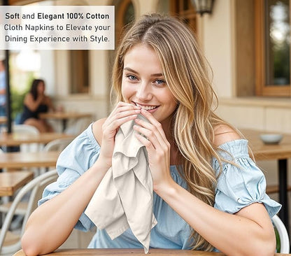 Ruvanti Cloth Napkins Set of 12, 18x18 Inches, Napkin Cloth Washable, Soft & ‎Absorbent 100% Cotton Napkins, Perfect for Wedding, Christmas, ‎Thanksgiving, and Dinner - Natural Color