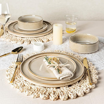 AmorArc Ceramic Dinnerware Sets, Handmade Reactive Glaze Stoneware Plates and Bowls Sets,Highly Chip and Crack Resistant | Dishwasher & Microwave Safe Dishes Set, Service for 8 (24pc)