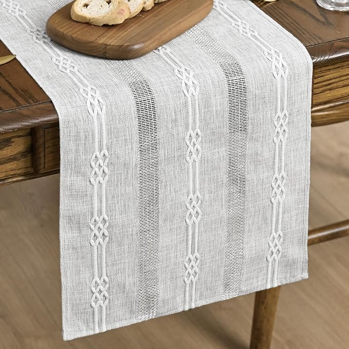 Artoid Mode Grey Farmhouse Embroidered Hollow Table Runner, Seasonal Kitchen by ArtoidMode