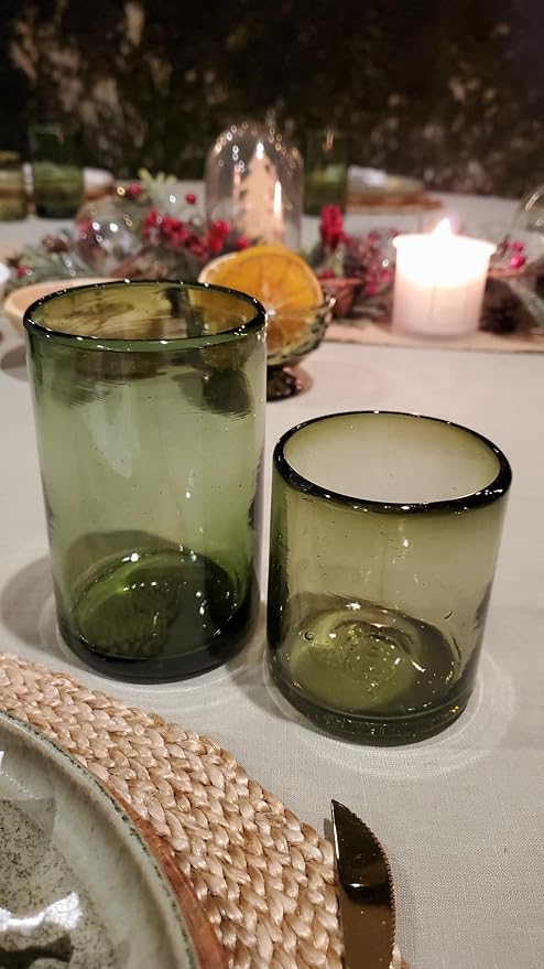 Solid Olive Green 9 oz Short Tumblers, Recycled Glass, Toxin-Free - Image 4