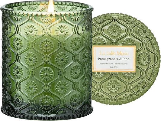 LA JOLIE MUSE Pine & Pomegranate Candle | Lemon, Pomegranate & Pine | 6 oz Natural Soy Wax | 40 Hours Clean Burn | Gift-Ready for Hosts, Gatherings | Elegant Home Décor