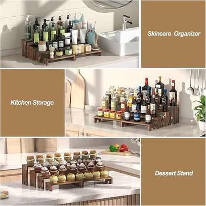 2 Set Wooden Tiered Risers Display Stands for Vendor Events,Stackable Wooden Cupcake Display Stand,Farmhouse Decor Wood Dessert Table Display Set,Vendor Booth Display Items,Food Display Risers for Party（12-11.2-10.4-9.6IN）