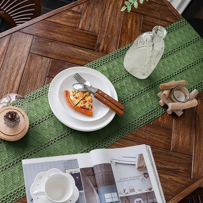Macrame Table Runner Green Boho Table Runners - Image 2