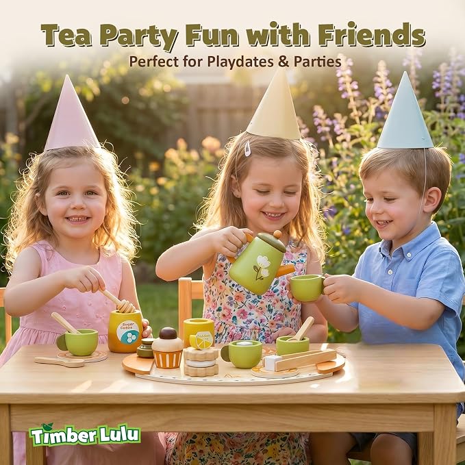 Wooden Tea Party Set for Toddlers 3-5 - Image 6