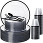N9R 600PCS Clear and Black Disposable Plates Set, Heavy Duty Plastic Dinnerware Set for 100 Guests Includes 100 Dinner & Dessert Plates, Cups, Spoons, Forks, and Knives, Perfect for Parties, Weddings