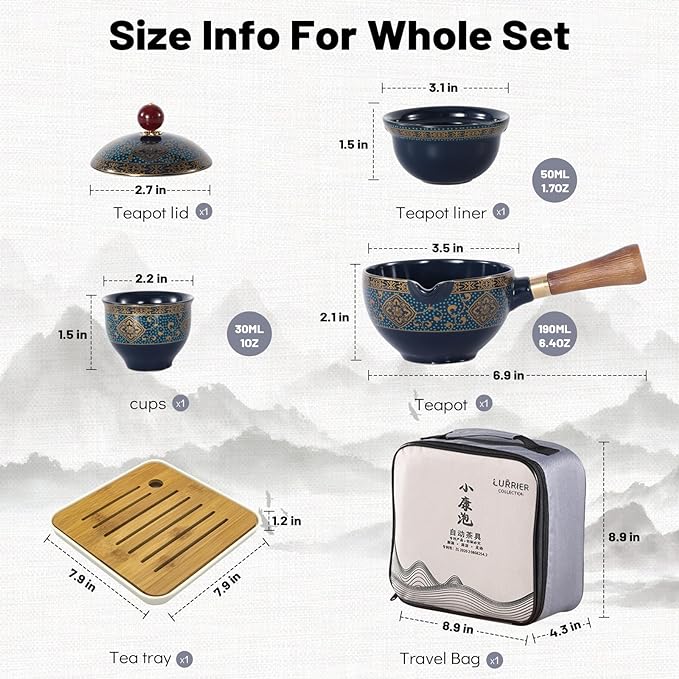 LURRIER Porcelain Chinese Gongfu Tea Set, Portable Teapot Set - Image 2