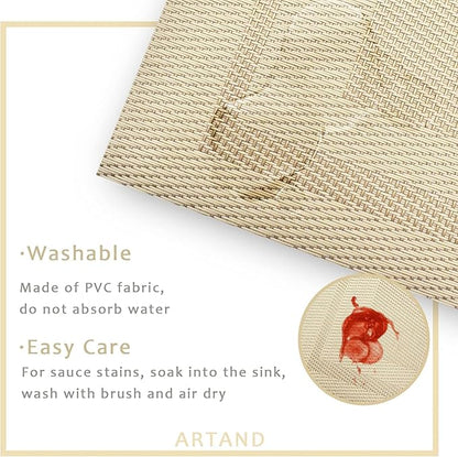 DACHUI Placemats Set of 8, Linen Look Woven Place Mats, Water Resistant, Heat Resistant, Washable, Durable Table Mats (Beige)