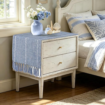 Dusty Blue Table Runner Short 15.7 x 36 inch, Boho Small Table Cloth, Dresser - Image 2