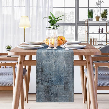Emvency Table Runner, 13x72 Inch, Farmhouse Abstract Denim | Blue Art Painting - Image 4