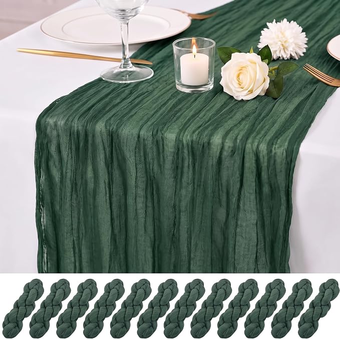 12 Pack Emerald Green Cheesecloth Table Runner 17x108 Inch Boho Rustic Semi by Unknown