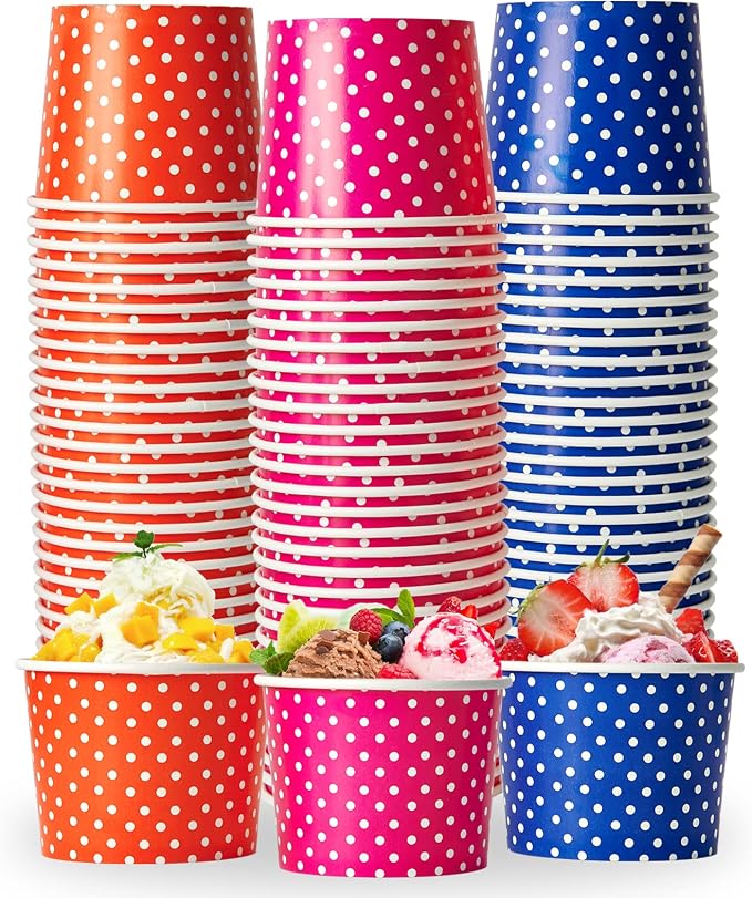 120 Pack 16 oz Ice Cream Cups, Disposable Paper Dessert Cups | three color by LITOPAK
