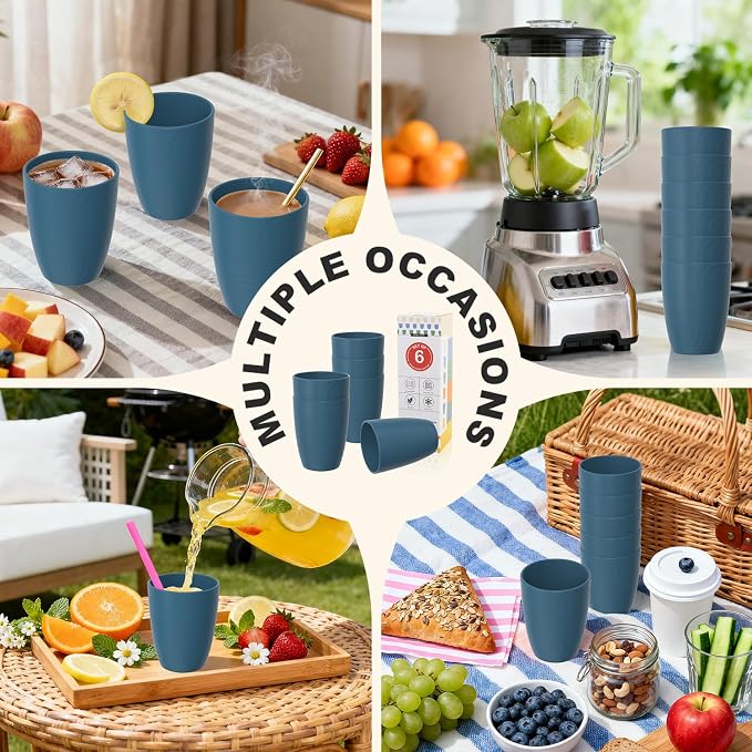 Wheat Straw Cups, Unbreakable Reusable Plastic Cup Set of 6, Lightweight - Image 8