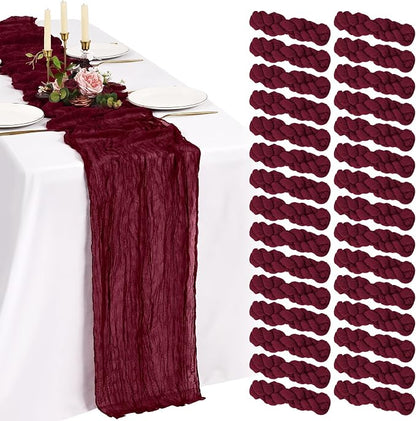 30 Pack Cheesecloth Table Runner 10FT Burgundy Red Table Runner Boho Gauze by Showgeous