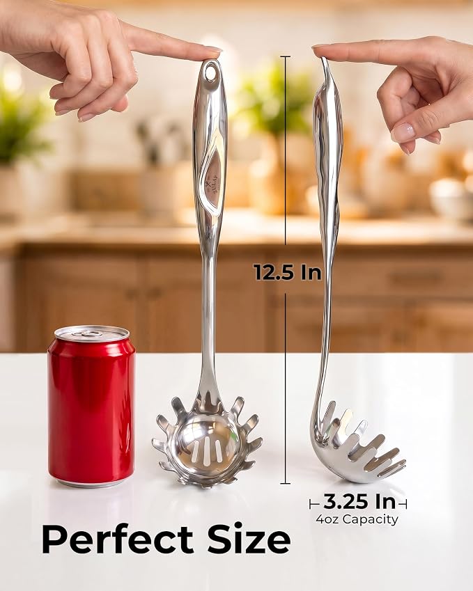 Zulay Kitchen Stainless Steel Pasta Spoon | 12” Spaghetti Server - Image 2