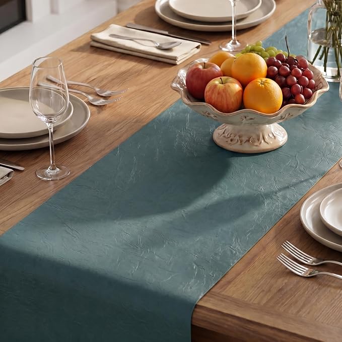Artoid Mode Blue Double Sided Vinyl Faux Leather Table Runner, Seasonal - Image 8