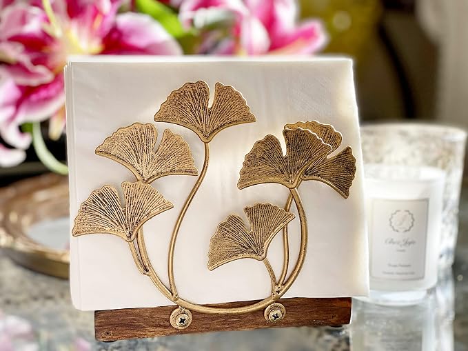 Golden Ginkgo Vertical Napkin Holder | Elegant Contemporary Disposable Paper - Image 7