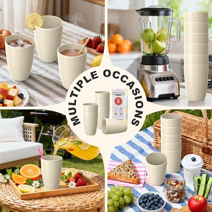 Wheat Straw Unbreakable Cups, Large Cups 20 OZ Set of 6, Alternative to Plastic - Image 8