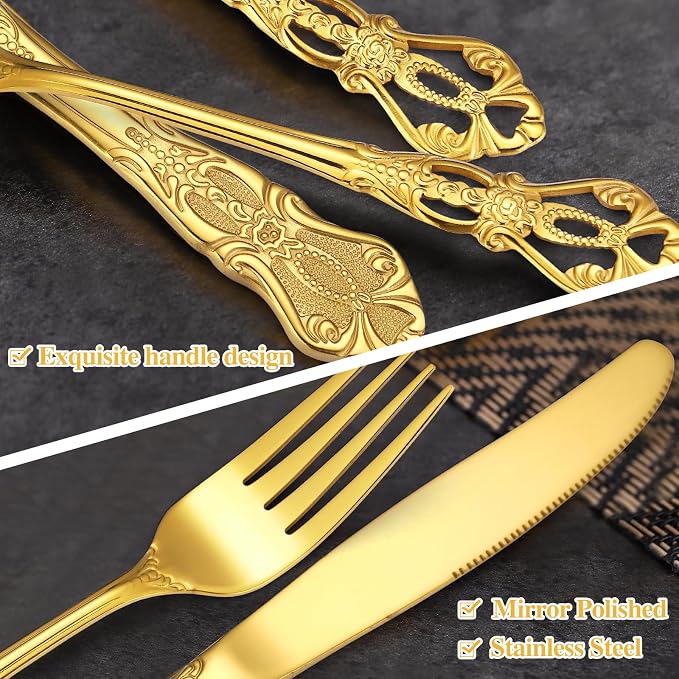 20 Pieces Gold Gorgeous Retro Silverware Set - Image 4
