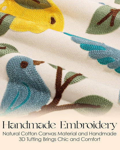 Canvas Embroidered Narrow 13"x 108" Table Runner, Lemon Bird | Exquisite - Image 2