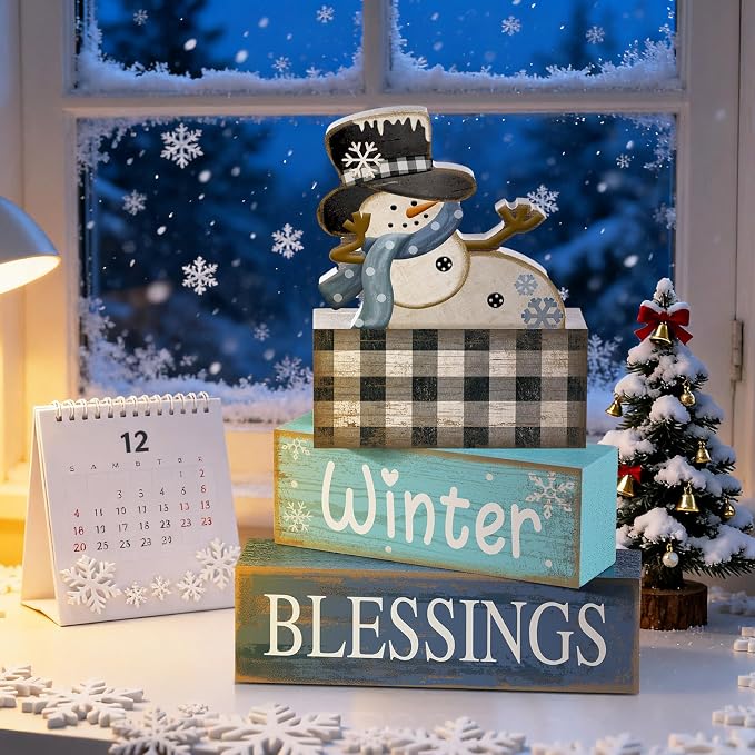 Moucuny 4 Pcs Winter Table Decorations Playful Snowman Decor Indoor Winter - Image 6