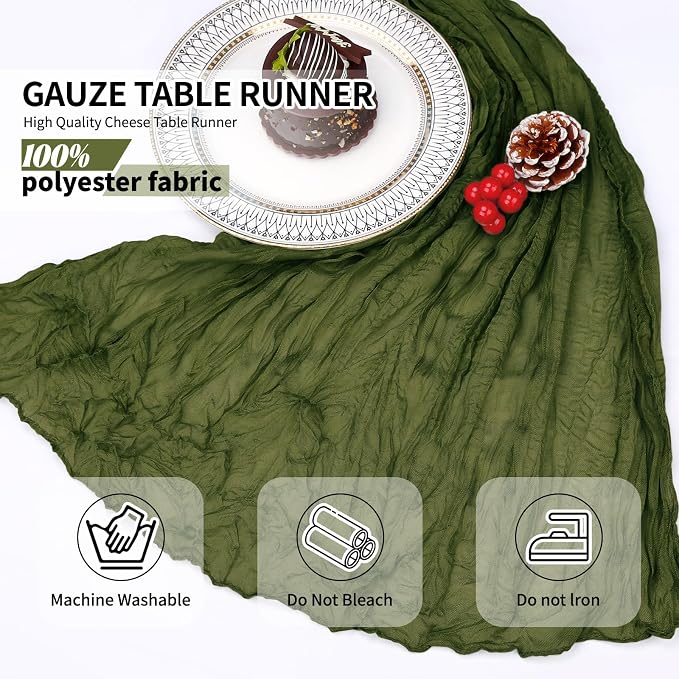 12 Pcs Olive Green Cheesecloth Table Runner 10Ft, Gauze Table Runners 21.5 x - Image 6