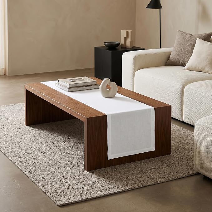 Solino Home 100% Linen Dining Table Runner White Woven, Fete 14 x 72 in | Table - Image 3