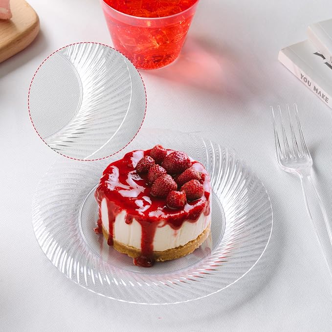FOCUSLINE 7 Inch Clear Plastic Plates, Premium Hard Plastic - Image 4