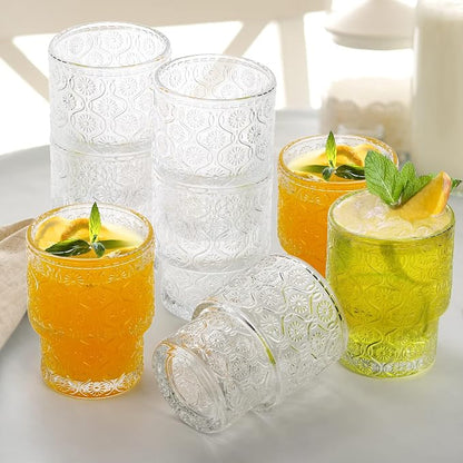 AVLA 8 Pack Vintage Drinking Glassware, 7 oz Romantic Water Juice Glass Tumbler - Image 4