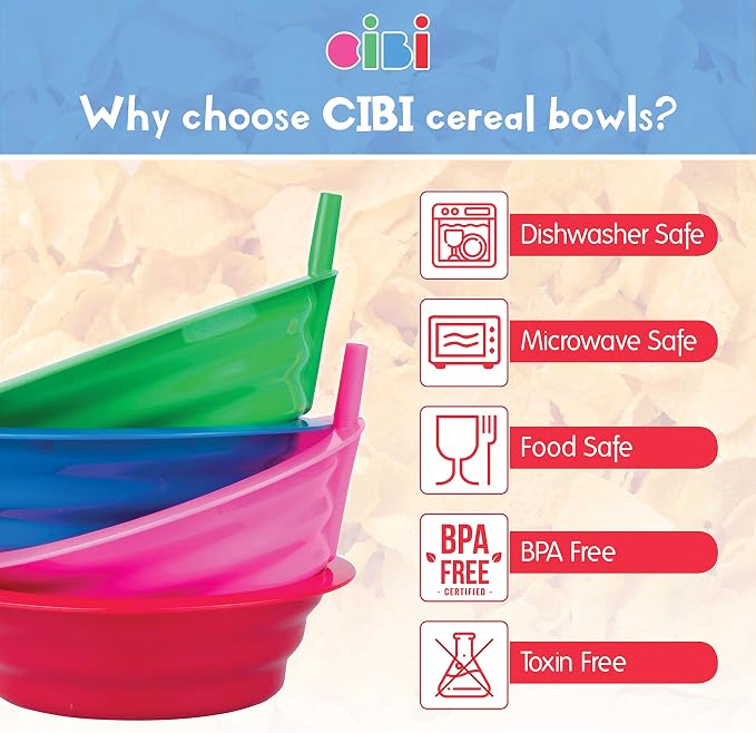 Cibi Cereal Bowls with Straws for Kids BPA-Free Plastic | Toddler Sip-A-Bowls - Image 3