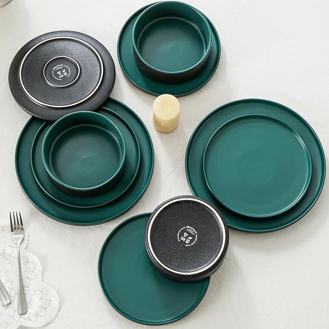 26 OZ Ceramic Cereal Bowls Set, 6 Inch, Modern Green | Handcrafted, Dishwasher - Image 7