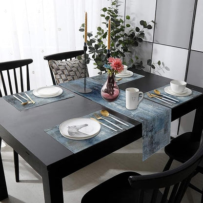 Table Runner and Placemats Set of 6, Vintage Blue Gray Art | Abstract Farmhouse - Image 8