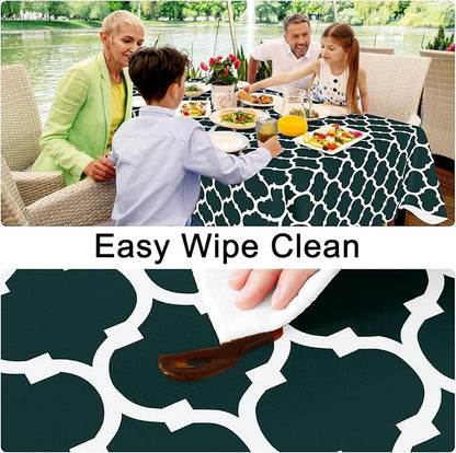 Smiry Rectangle Table Cloth, Waterproof Vinyl Tablecloth with Flannel Backing for Rectangle Tables, Wipeable Spillproof Plastic Tablecloths for Dining, Indoor and Outdoor (52"x70", Hunter Green)