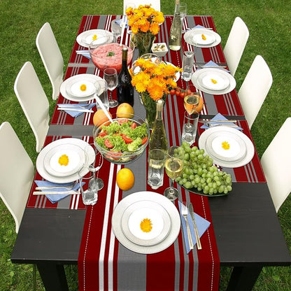 Table Runner and Placemats Set of 6, Abstract Vintage | Stripes Burgundy - Image 7