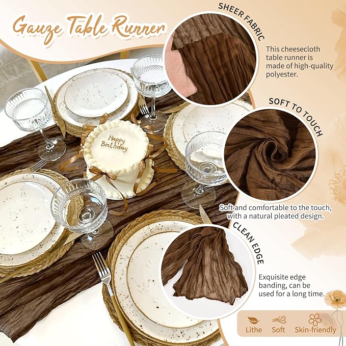 Showgeous 30 Pack Brown Cheesecloth Table Runner, 17 x 108 Inches | Boho - Image 3