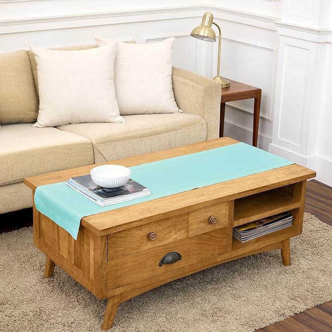 Solino Home Cotton Linen Dining Table Runner Pastel Turquoise, 14 x 48 in | by SolinoHome