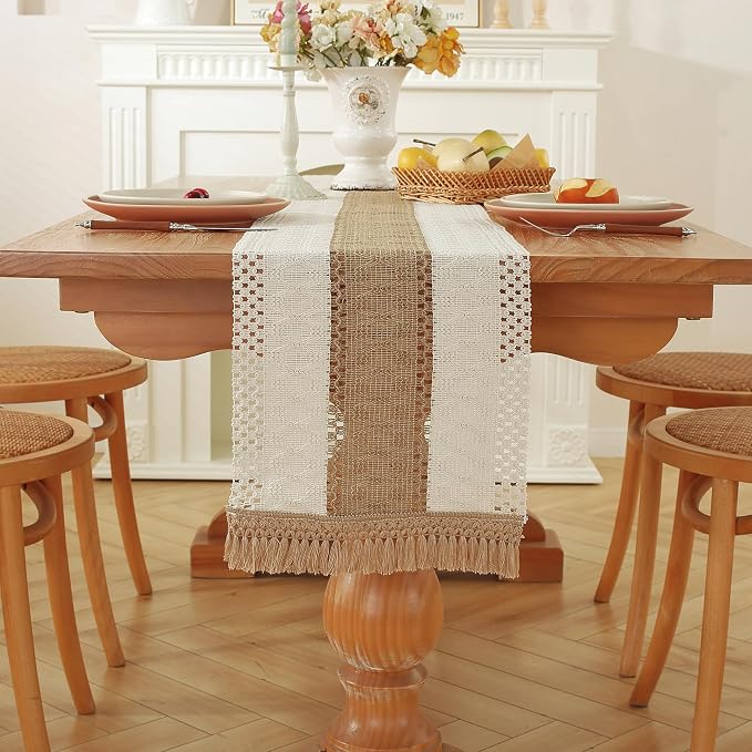 Boho Table Runner for Brown White Tassel Home Decor 72 Inches Long, Modern - Image 7