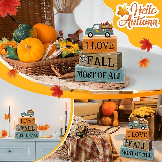 4 Pcs Thanksgiving Decoration for Home Fall Truck Decor Fall Tiered Tray Decor - Image 5