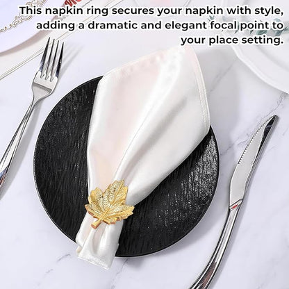 CLEENTABLE Maple Leaf Napkin Rings Set of 12 - Handcrafted Aluminum Napkin Holders for Cloth & Paper Napkins, Elegant Table Décor for Weddings, Thanksgiving, Christmas & Holiday Parties (Gold)