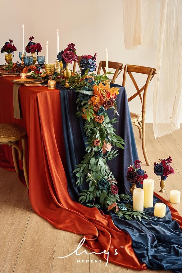 Ling's Moment 14Ft Navy Blue Table Runner, Wedding Chiffon Table Runners | - Image 3