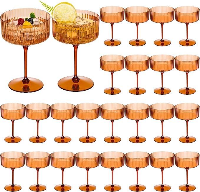 Jingmore 24 Pcs Ribbed Martini Glasses 10 oz Disposable Plastic Vintage Ribbed by Jingmore