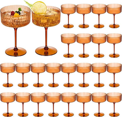 Jingmore 24 Pcs Ribbed Martini Glasses 10 oz Disposable Plastic Vintage Ribbed by Jingmore